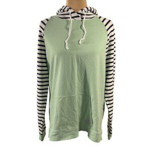 Orvis Women's Pullover Top Shirt Stripe Hoodie Long Sleeve Green White Size L La